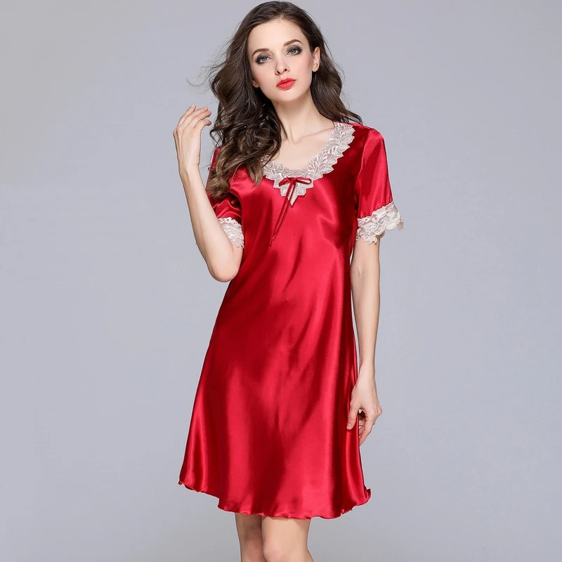 New arrival Women Satin Sleepwear Ice Silk Nightgown Short Sleeve Nightdress Sexy V-neck Lingerie Home Clothes
New arrival Women Satin Sleepwear Ice Silk Nightgown Short Sleeve Nightdress Sexy V-neck Lingerie Home Clothes