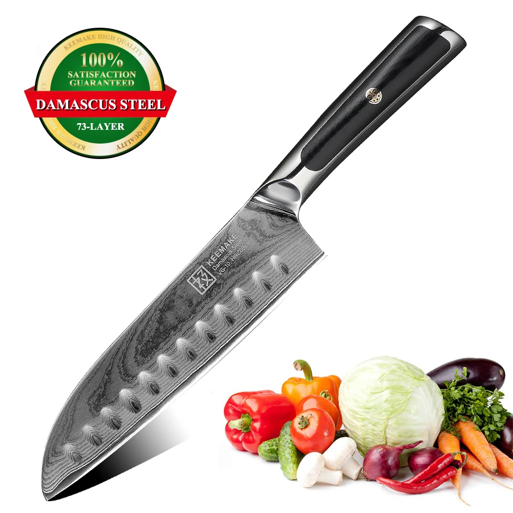 Keemake 7-дюймовый нож шеф-повара Santoku, кухонные ножи из японской дамасской стали VG10, острое лезвие, Ручка G10, резак, инструменты для мяса
Keemake 7-дюймовый нож шеф-повара Santoku, кухонные ножи из японской дамасской стали VG10, острое лезвие, Ручка G10, резак, инструменты для мяса