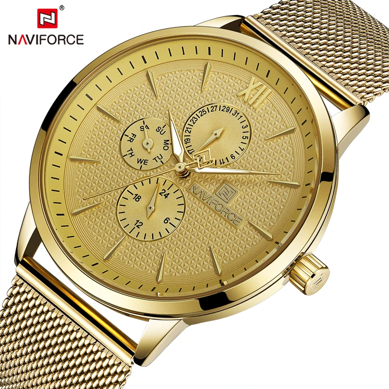 NAVIFORCE Mens Watches Top Brand Luxury Gold Quartz Watches Men Fashion Business Male Clock Casual Full Steel Montre Homme
NAVIFORCE Mens Watches Top Brand Luxury Gold Quartz Watches Men Fashion Business Male Clock Casual Full Steel Montre Homme