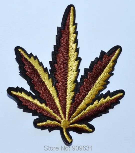 

30x (the other style) Golden Pot leaf boho hippie retro weed applique iron-on patch new, iron on patch punk bike biker