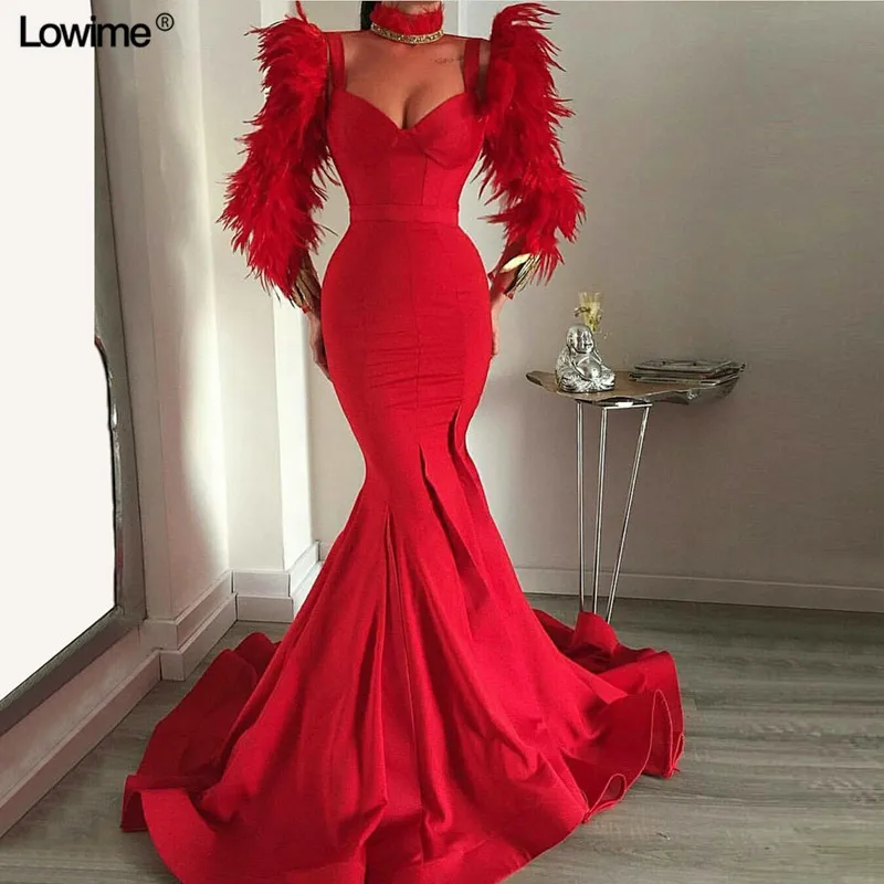 Popular Arabic Red Long Prom Dresses Mermaid Sweetheart Long Feather Sleeves Sexy Evening Ladies Party Gowns Vestido De Festa
Popular Arabic Red Long Prom Dresses Mermaid Sweetheart Long Feather Sleeves Sexy Evening Ladies Party Gowns Vestido De Festa