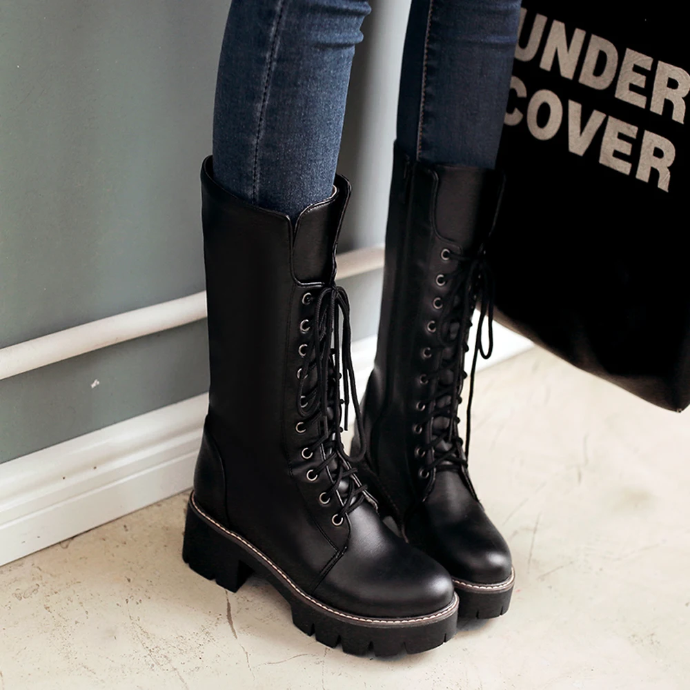 ANNYMOLI Winter Boots Women Motorcycle Boots Lace Up Med Heel Mid Calf Boots Zipper Platform Thick Heel Female Shoes White 34-43
ANNYMOLI Winter Boots Women Motorcycle Boots Lace Up Med Heel Mid Calf Boots Zipper Platform Thick Heel Female Shoes White 34-43