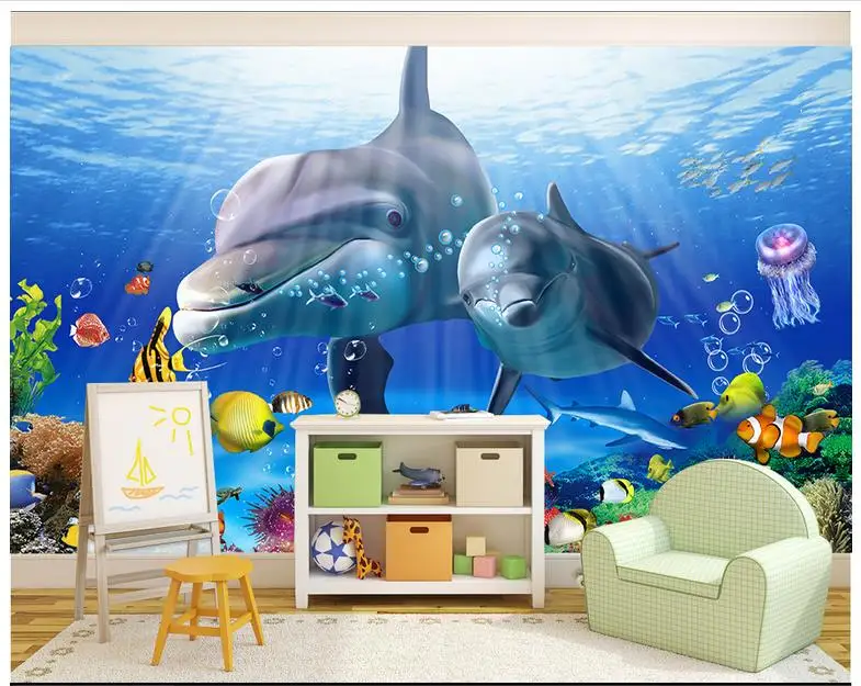 Высокий конец пользовательские 3d обои настенные фрески 3D ковер подводный мир