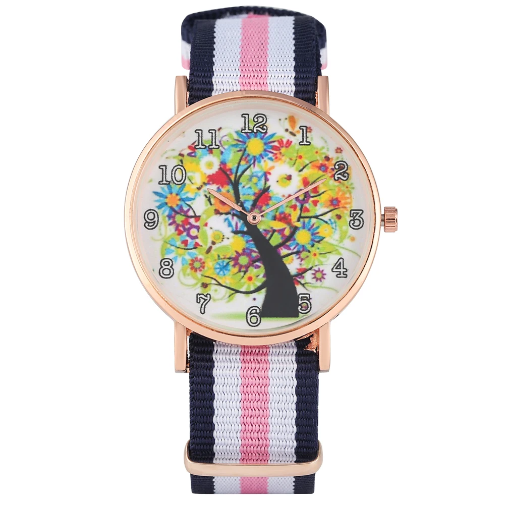 Women's Watch Mixed Color Nylon Strap Wristwatch for Lady Color Tree Pattern Quartz Watch White Dial White Arabic Watch
Women's Watch Mixed Color Nylon Strap Wristwatch for Lady Color Tree Pattern Quartz Watch White Dial White Arabic Watch