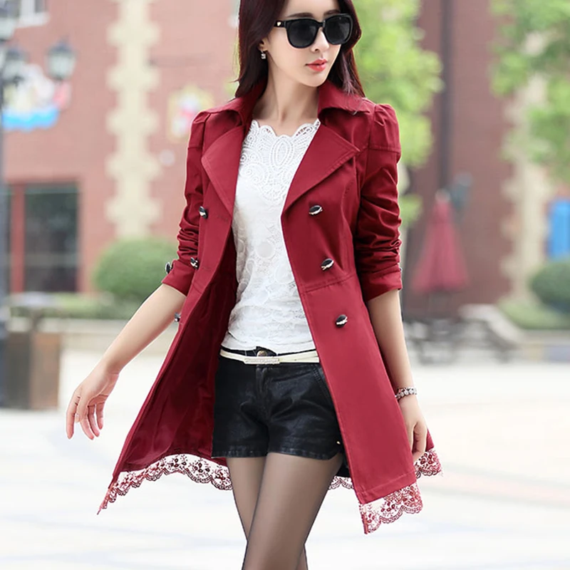 2020 Spring And Autumn New Women's Windbreaker Large Size Temperament Elegant Slim Lace Bow Waist QQ325 | Женская одежда