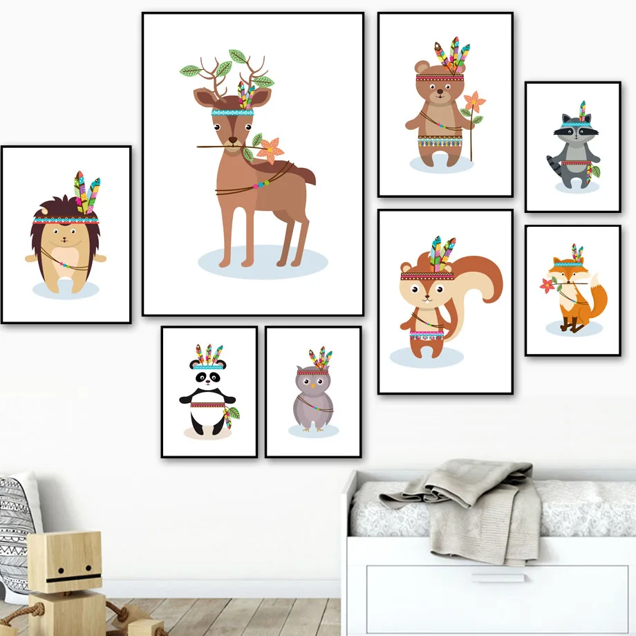 Cartoon Indian Deer Fox Bear Panda Koala Owl Wall Art Canvas Painting Nordic Posters And Prints Wall Pictures Kids Room Decor
Cartoon Indian Deer Fox Bear Panda Koala Owl Wall Art Canvas Painting Nordic Posters And Prints Wall Pictures Kids Room Decor