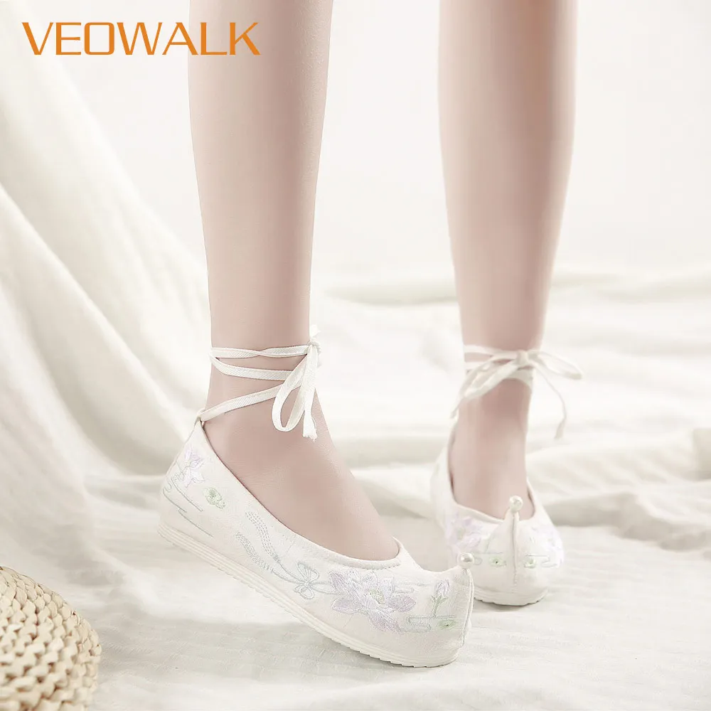 Женские холщовые туфли Veowalk Hanfu с ремешком на щиколотке женский удобный костюм