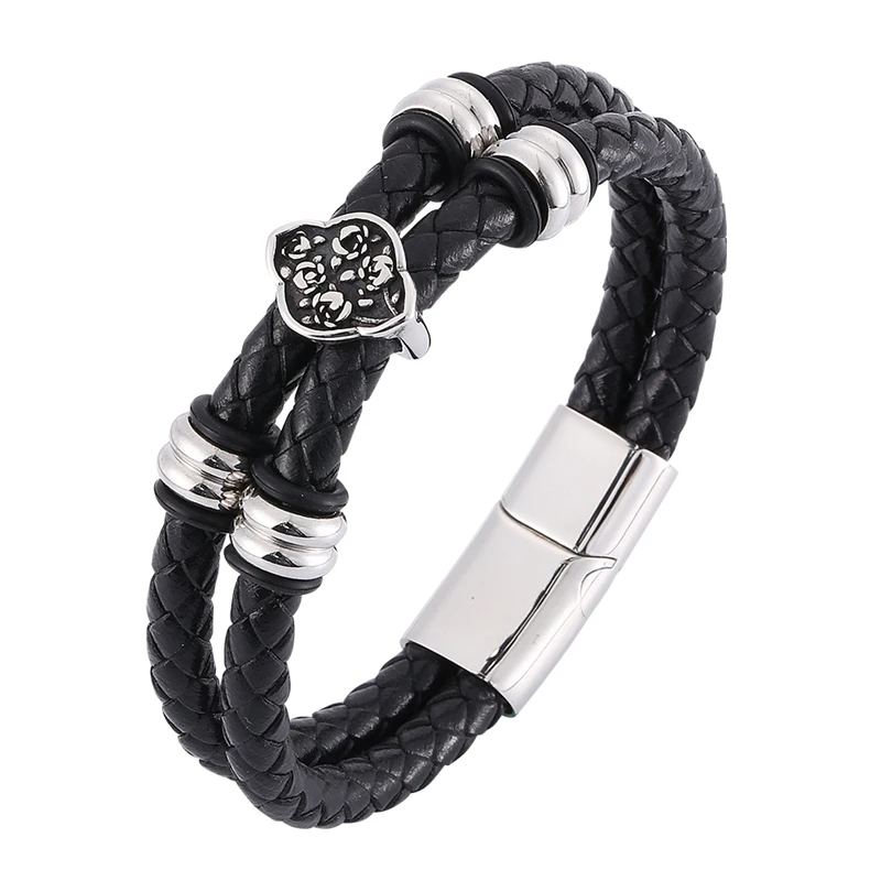 Hot Trendy Men Jewelry Punk Black Braided Leather Men Bracelet Stainless Steel Flower Bracelet Male Magnetic Clasp Bangle SP0330
Hot Trendy Men Jewelry Punk Black Braided Leather Men Bracelet Stainless Steel Flower Bracelet Male Magnetic Clasp Bangle SP0330