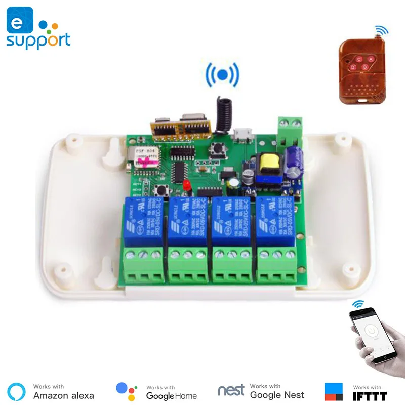 Ewelink smart DC5V/DC 7V-32V/AC 90V-250V 4 Channel inter-locking/inching/self-locking wifi+RF 4C switch for DIY smart home
Ewelink smart DC5V/DC 7V-32V/AC 90V-250V 4 Channel inter-locking/inching/self-locking wifi+RF 4C switch for DIY smart home