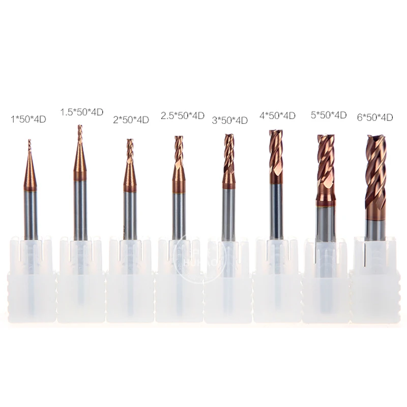 8PCS Tungsten Steel Coat Carbide Flat Base End Mill milling cutter 4 Flutes Cone Bits 1 1.5 2 2.5 3 5 6 MM HRC55 Solid | Инструменты