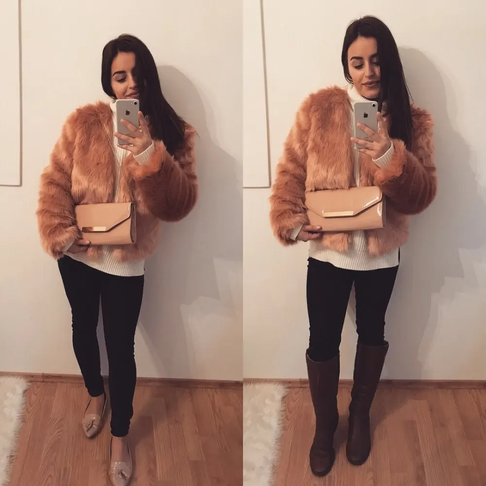 Luxury Fluffy Rabbit Fur Coat Women Winter Collarless Long Sleeve V-neck Fur Jackets Overcoat Wedding Cardigan Short Coat 7Q1214
Luxury Fluffy Rabbit Fur Coat Women Winter Collarless Long Sleeve V-neck Fur Jackets Overcoat Wedding Cardigan Short Coat 7Q1214