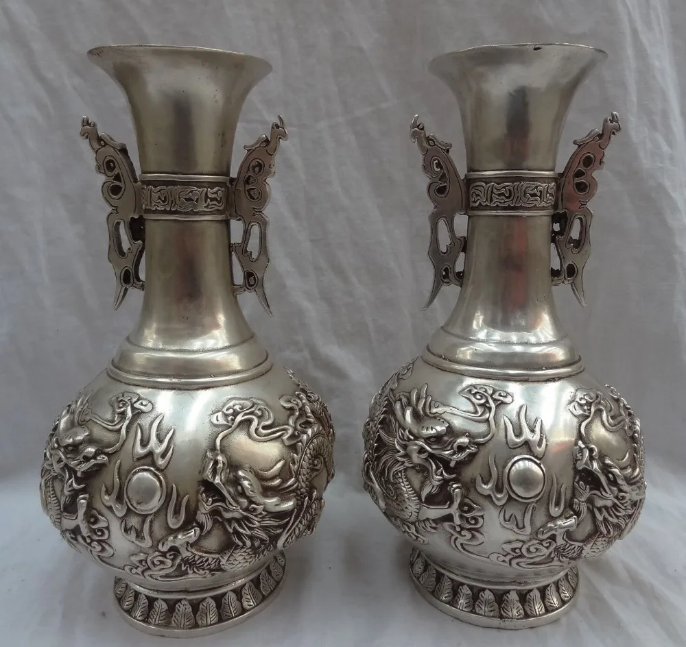 11" China Silver JiXiang Dragon Head Ball Set Bronze Twin Pot Pair vases sculpture, Vase Garden Brass Bronzeroom
11" China Silver JiXiang Dragon Head Ball Set Bronze Twin Pot Pair vases sculpture, Vase Garden Brass Bronzeroom