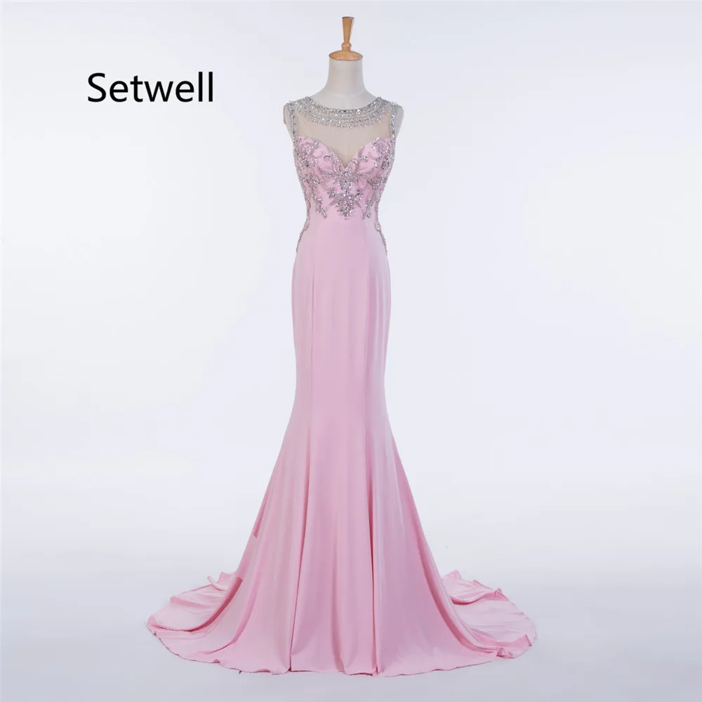 Setwell 2017 Elegant Pink Evening Dresses Illusion Back Beading Sequin Evening Dress Sweep Train Long Mermaid Evening Gown
Setwell 2017 Elegant Pink Evening Dresses Illusion Back Beading Sequin Evening Dress Sweep Train Long Mermaid Evening Gown