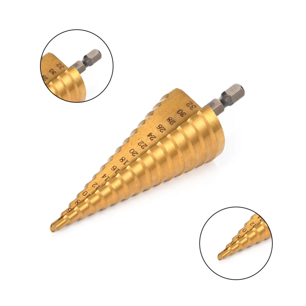 4 32 mm Hexagonal Titanium Step Cone Drill Bit Hole Cutter HSS4241 Stepped For Sheet Metal Free Shipping|step drill|step cone drillcone drill |