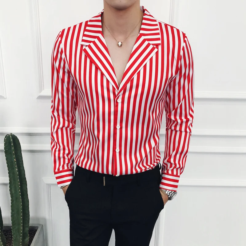 Men's Striped Shirt Suit Collar Long Sleeve Slim Fit Fashion Casual Shirt Male Black Red Fashion Camisas Hombre
Men's Striped Shirt Suit Collar Long Sleeve Slim Fit Fashion Casual Shirt Male Black Red Fashion Camisas Hombre