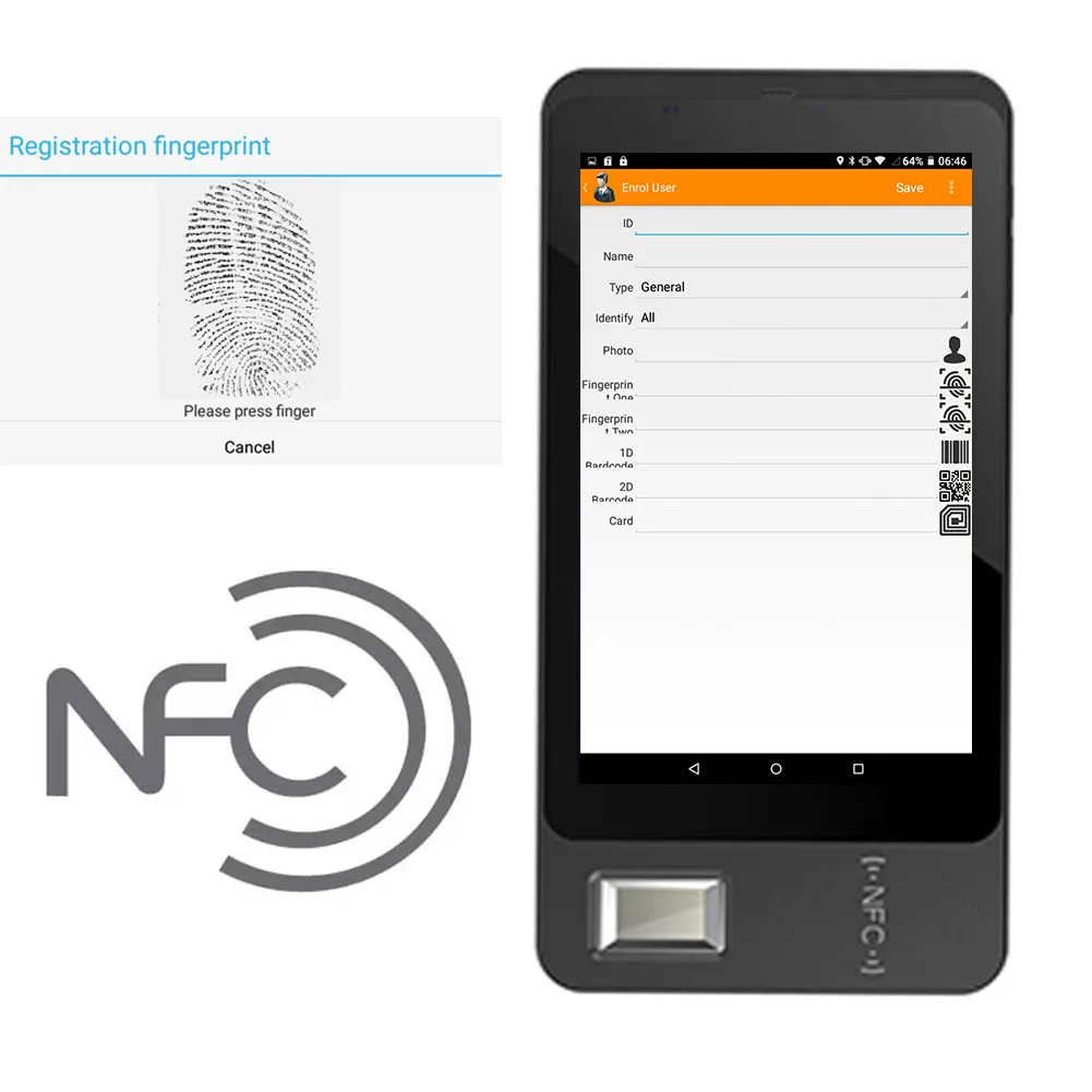 7 дюймов Android 5 1 планшет отпечатка пальцев NFC карта сканер штрих кода Портативный