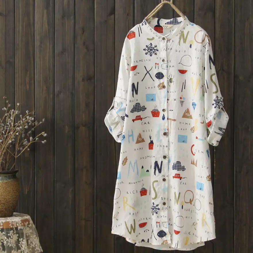 spring summer middle long loose printed shirt women stand collar cotton and linen lond sleeve cardigan top blouse
spring summer middle long loose printed shirt women stand collar cotton and linen lond sleeve cardigan top blouse