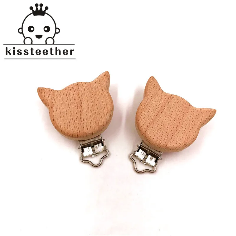 Wooden Cat Shaped Pacifier Clip Silicone Bead Baby clip teething Accessories Clasps Toy DIY Chain Tool | Мать и ребенок