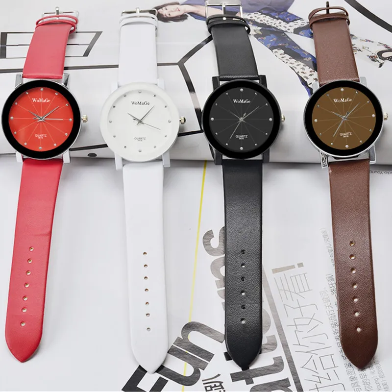 Роскошные женские часы WoMaGe с кристаллами кожаным ремешком мужские новый дизайн |