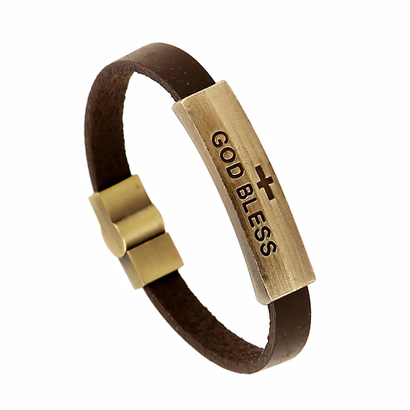 Trendy Vintage Punk Magnet Alloy Bronze GOD BLESS Cross Charm Wrap Brown Leather Bracelets For Women Homme Femme Men Jewelry
Trendy Vintage Punk Magnet Alloy Bronze GOD BLESS Cross Charm Wrap Brown Leather Bracelets For Women Homme Femme Men Jewelry