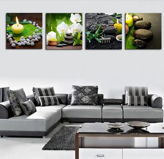 4 Шт. Цветы Свечи Камень Пейзаж Настенные Панно Для Гостиной Home Decor Картина Маслом