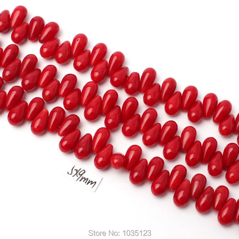 

5x9mm Smooth Natural Red Color Coral Drop Shape Loose Beads Strand 15" DIY Creative Jewellery Making w3041