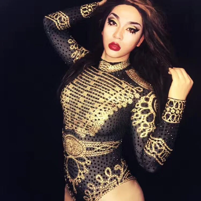 Sparkly Gold Rhinestone Bodysuit Long Sleeve Female Singer Performance Leotard Stage Wear One Piece Dance Costume Rave Outfits
Sparkly Gold Rhinestone Bodysuit Long Sleeve Female Singer Performance Leotard Stage Wear One Piece Dance Costume Rave Outfits