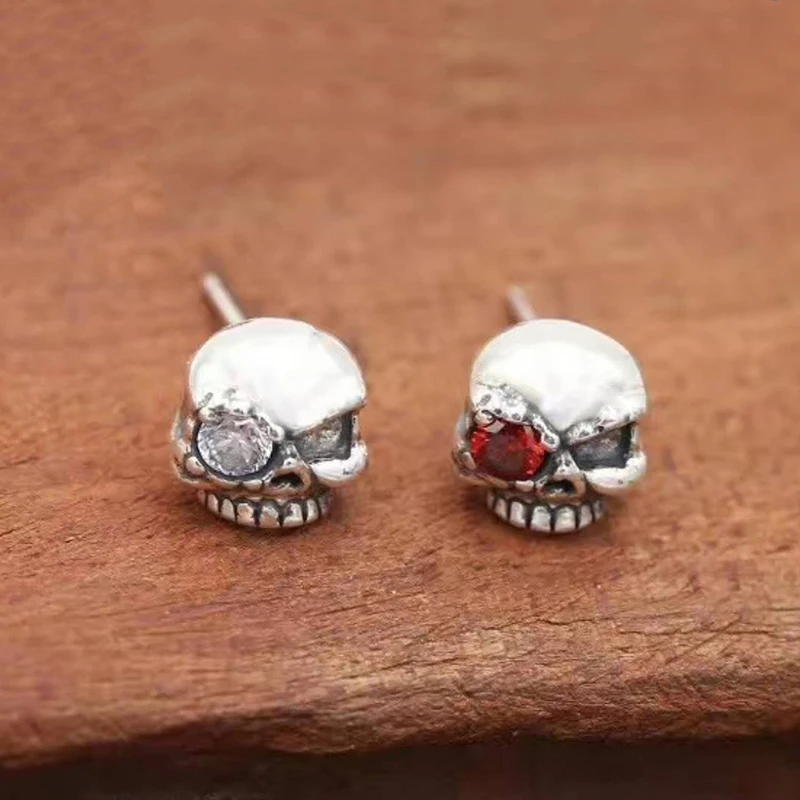 SOQMO New Stud Earring 100% 925 Sterling Silver Earrings Vintage Jewelry Thai for Women Men Personality Skull SQM167 | Украшения и