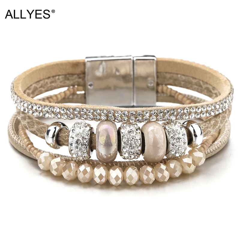 ALLYES Charm Ceramic Beads Leather Bracelets For Women Retro Boho Crystal Chain Multilayer Wide Wrap Bracelet Female Jewelry
ALLYES Charm Ceramic Beads Leather Bracelets For Women Retro Boho Crystal Chain Multilayer Wide Wrap Bracelet Female Jewelry