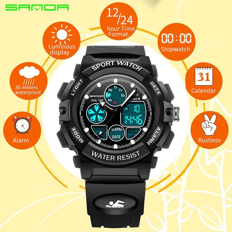 Waterproof Children's Watches SANDA 116 Sport Kids Watch Cartoon LED Digital Watch Alarm Clock Dual Display Boys Wristwatches
Waterproof Children's Watches SANDA 116 Sport Kids Watch Cartoon LED Digital Watch Alarm Clock Dual Display Boys Wristwatches
