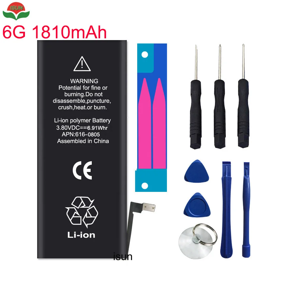 ISUN original quality 0 cycle mobile battery for iPhone battery 6 6G 1810mAh 3.82V battery replacement with free repair tools
ISUN original quality 0 cycle mobile battery for iPhone battery 6 6G 1810mAh 3.82V battery replacement with free repair tools