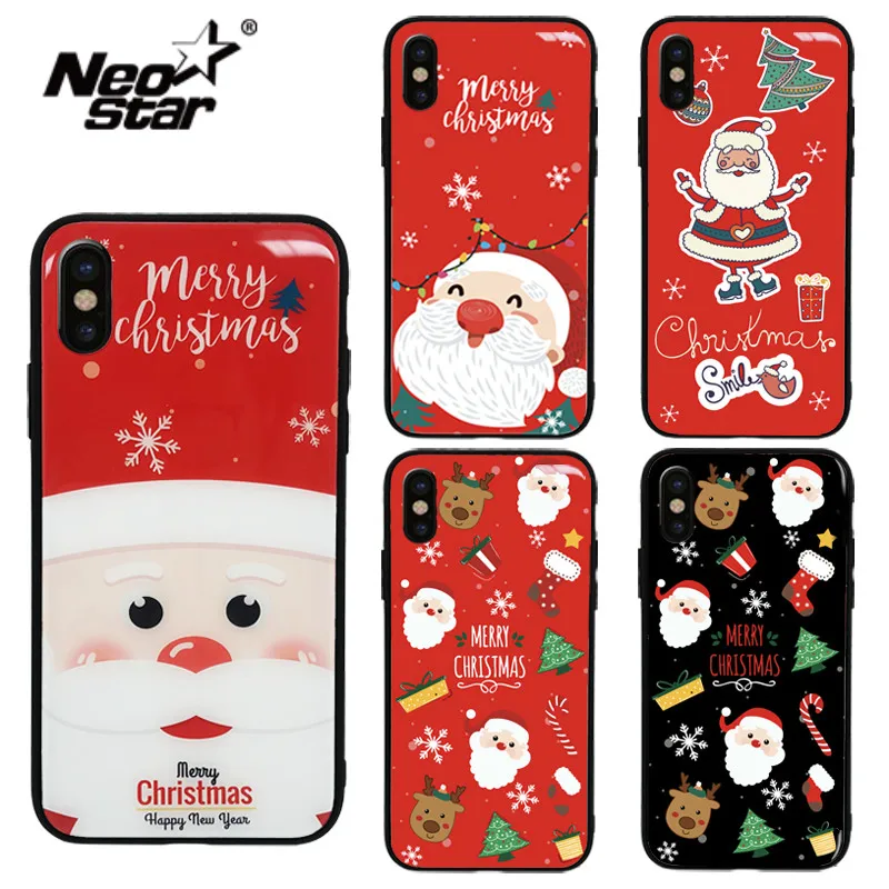 Рождественский чехол для телефона iPhone XR X XS Max закаленный защитный 6 7 8 Plus 6s