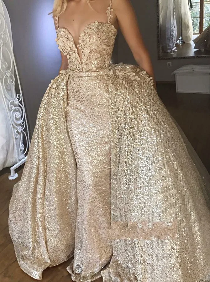 abendkleider New Fabulous Champagne Evening Dress Spaghetti Straps Sequin Prom Gown Detachable Train
abendkleider New Fabulous Champagne Evening Dress Spaghetti Straps Sequin Prom Gown Detachable Train