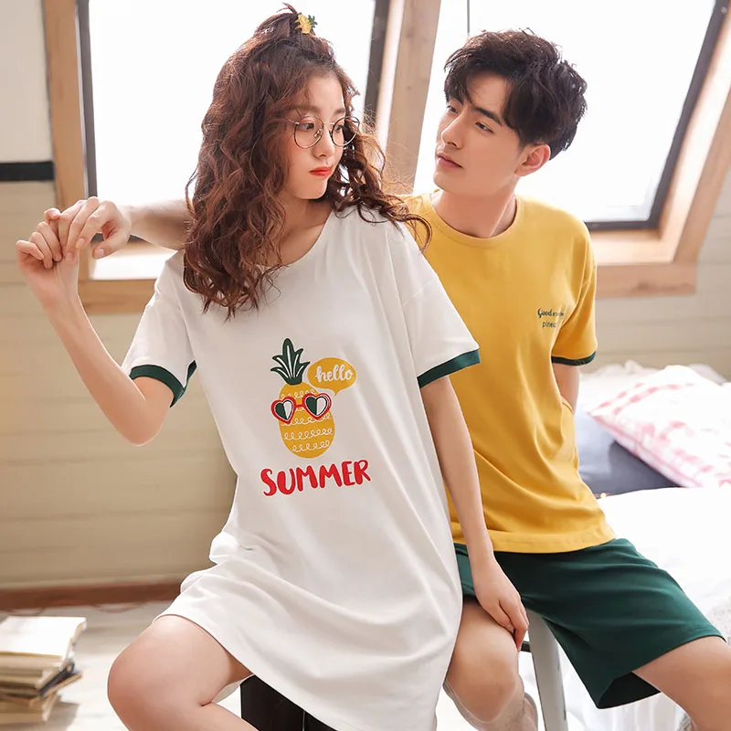 Couple Pajamas Set Summer 100% Cotton Men And Women Short Sleeve Round Neck Pijama Women Nightgown Lover Lounge Homewear
Couple Pajamas Set Summer 100% Cotton Men And Women Short Sleeve Round Neck Pijama Women Nightgown Lover Lounge Homewear