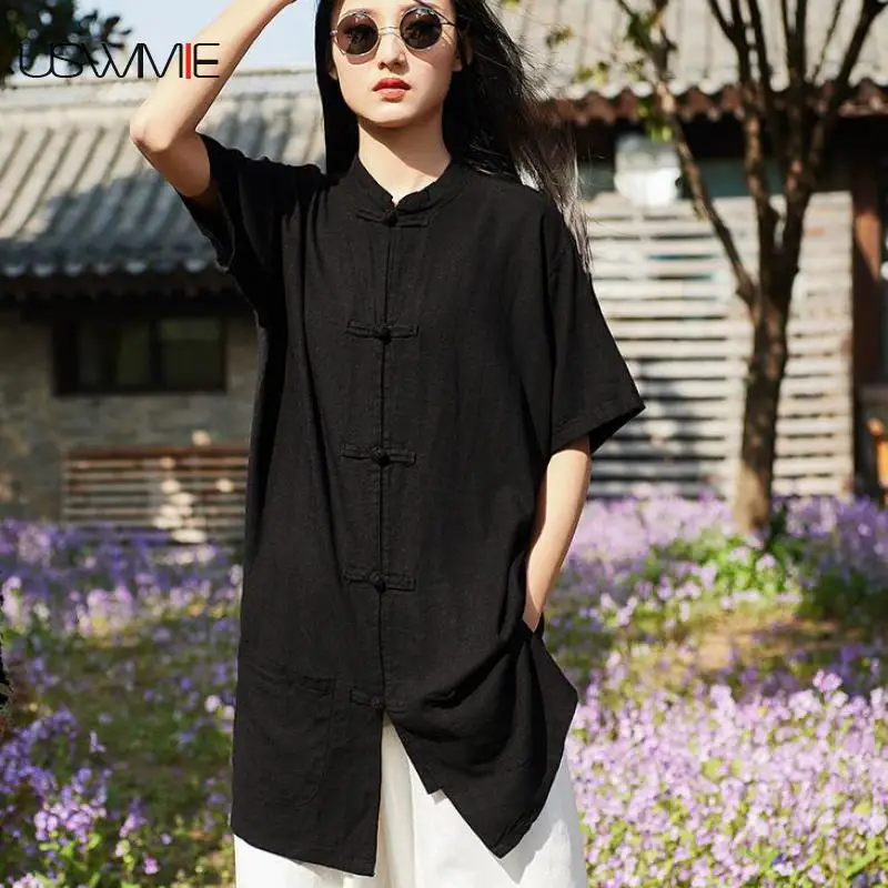 2020 Summer Women Tops Retro Casual Linen Button Solid Color Women Blouses Single-breasted Standing Collar Pockets Comfort Shirt
2020 Summer Women Tops Retro Casual Linen Button Solid Color Women Blouses Single-breasted Standing Collar Pockets Comfort Shirt