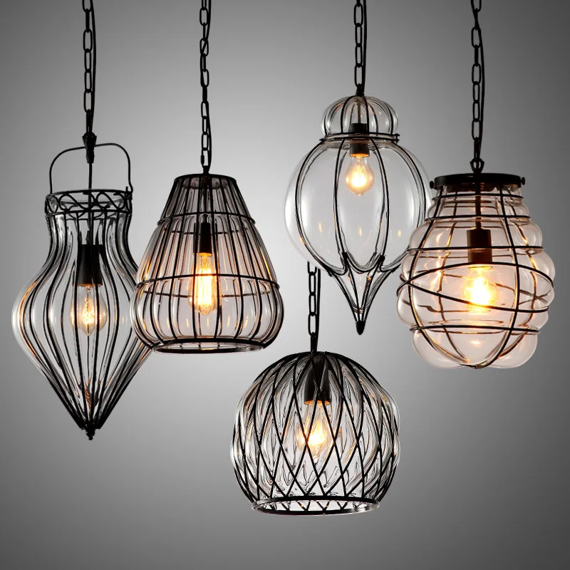 American retro glass pendant light single head iron cage restaurant bar cafe hanging light lamp
American retro glass pendant light single head iron cage restaurant bar cafe hanging light lamp