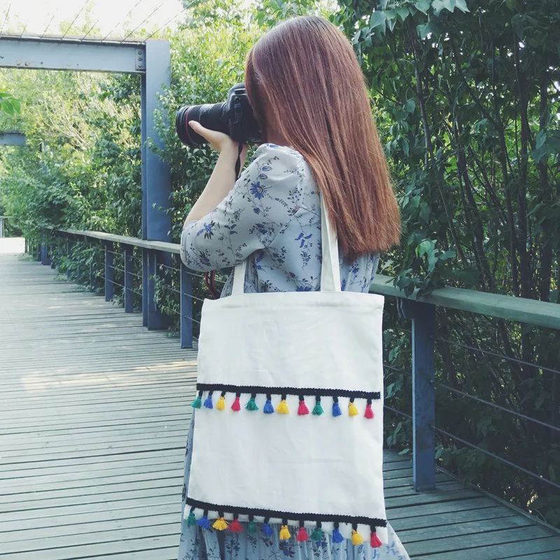 Magnetic Snap Cotton Canvas ECO Shopping Tote Carrying Bag Colorful Tassel ZT121
Magnetic Snap Cotton Canvas ECO Shopping Tote Carrying Bag Colorful Tassel ZT121