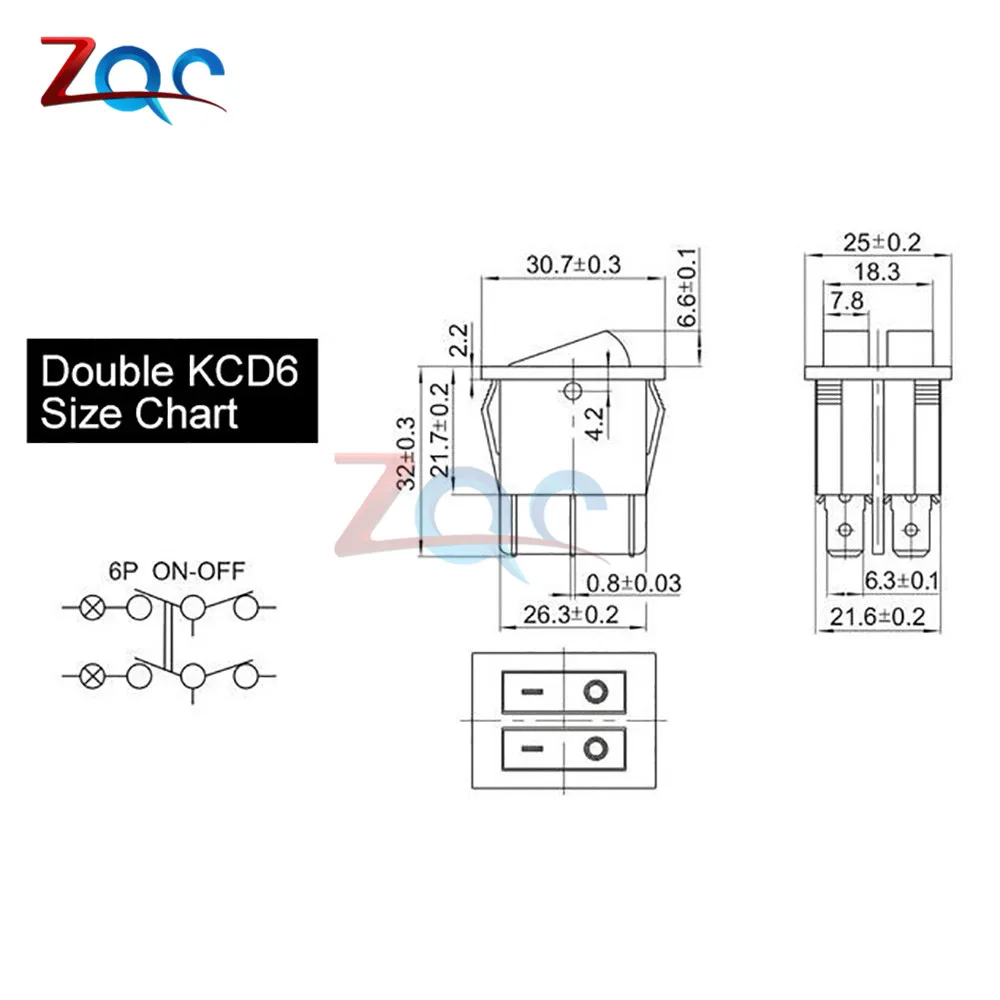 KCD6 двухклавишный выключатель 2 3 6 4 контактный электрооборудование двойной
