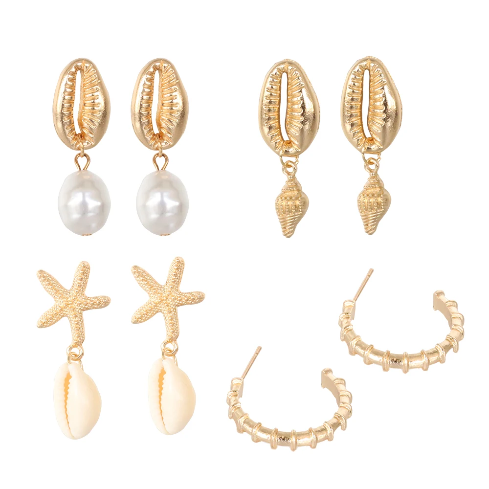 4pcs Summer Beach Shell Drop Earrings Set for Women Accessories Fashion Gold Sea Star Peal Ear Jewelry Gift 2020
4pcs Summer Beach Shell Drop Earrings Set for Women Accessories Fashion Gold Sea Star Peal Ear Jewelry Gift 2020