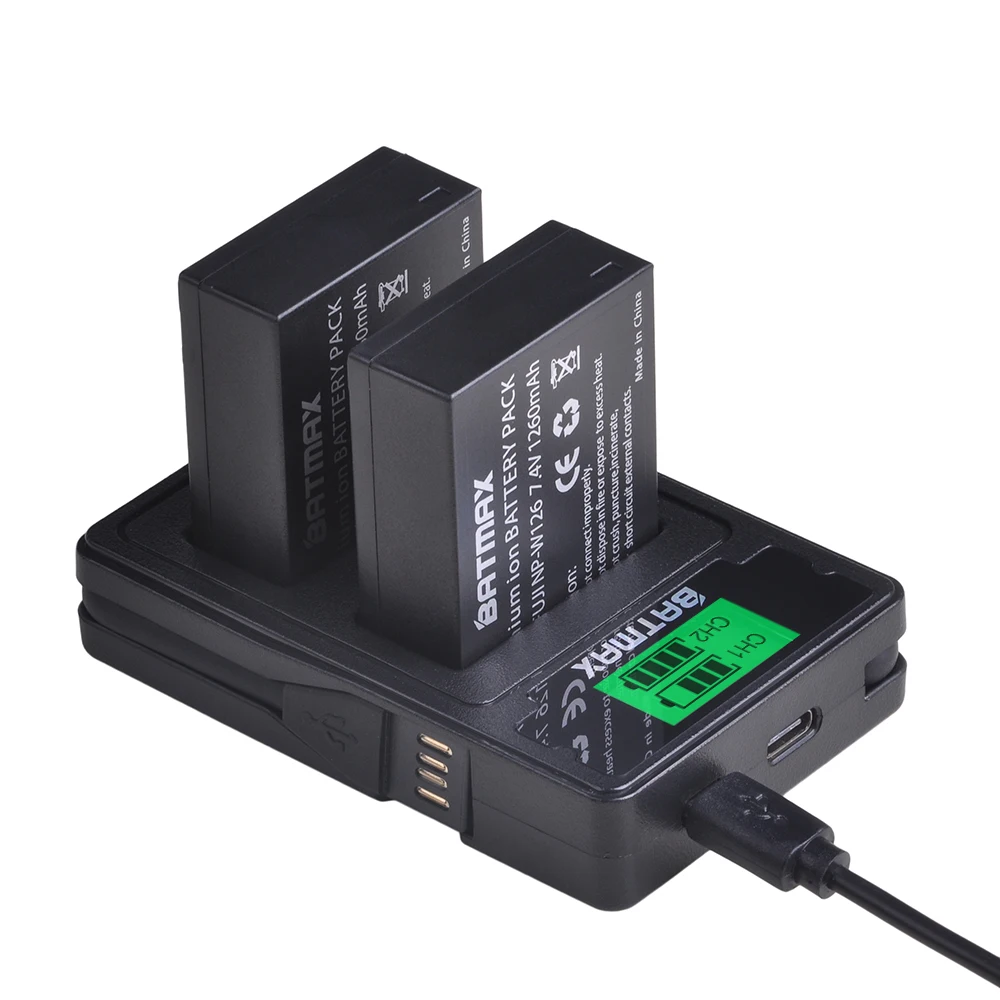 Batmax NP-W126 W126 Батарея + ЖК-дисплей Dual USB Зарядное устройство & Тип C Порты и разъёмы