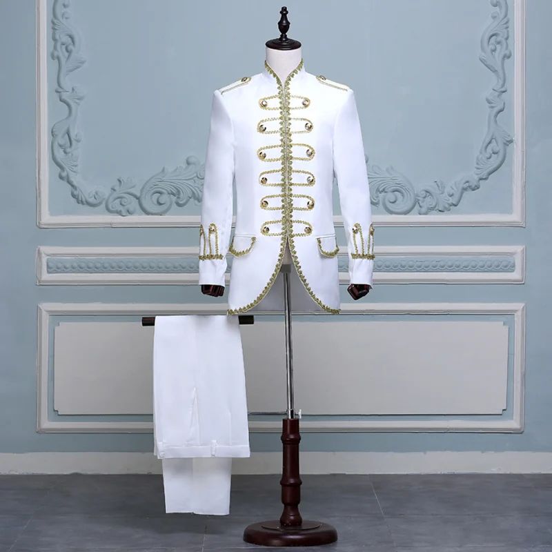 European Army Uniform Suit Men Two Piece Stand Collar Mens Red Stage Suits Jackets Wedding Grooms Singer Costumes Blazers Homme
European Army Uniform Suit Men Two Piece Stand Collar Mens Red Stage Suits Jackets Wedding Grooms Singer Costumes Blazers Homme