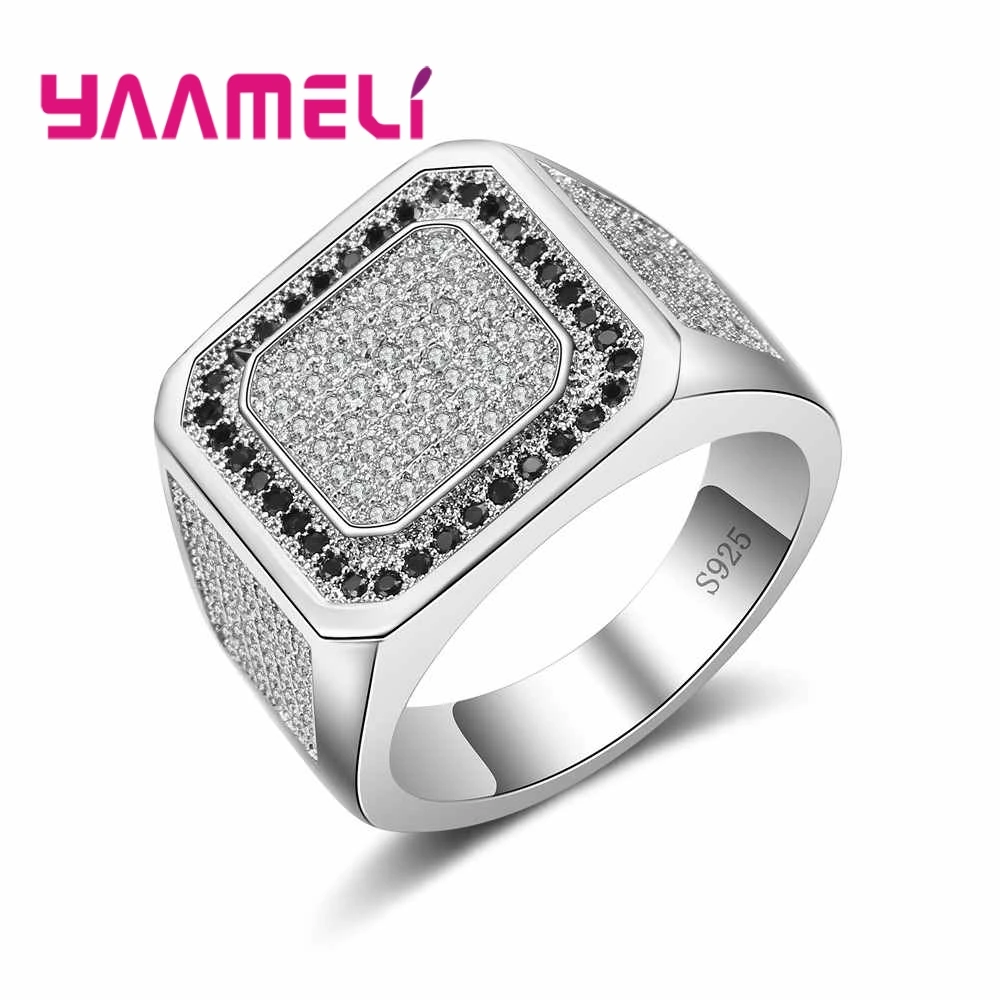 Top Quality Luxury Vintage Style Couple Ring For Women&Men AAA Clear Black CZ Rhinestone Engagement Female Bague Gift | Украшения и