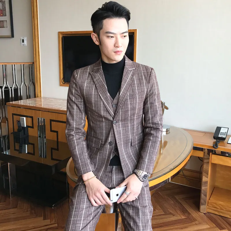 Men's Business Suit Set Fit Plaid Men's Suits Casual Fashion Male (Jacket+Pant+Vest) 3 Piece Suit Wedding Dress
Men's Business Suit Set Fit Plaid Men's Suits Casual Fashion Male (Jacket+Pant+Vest) 3 Piece Suit Wedding Dress