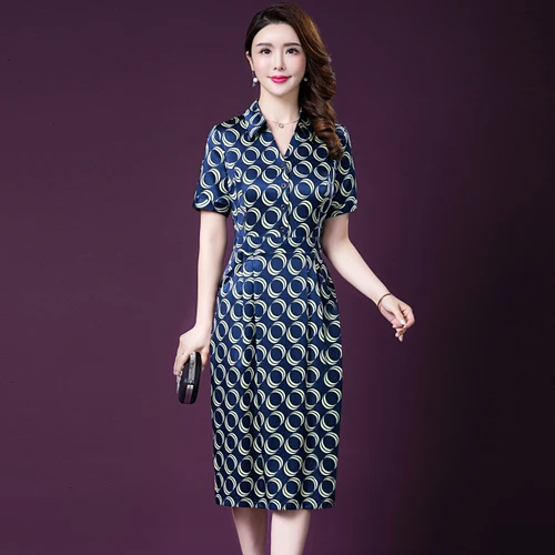 2021 Spring Summer Fashion Short Sleeve Silk Women Dress New Style Big Code Noble Middle Aged Mother Elegant Temperament Dresses
2021 Spring Summer Fashion Short Sleeve Silk Women Dress New Style Big Code Noble Middle Aged Mother Elegant Temperament Dresses