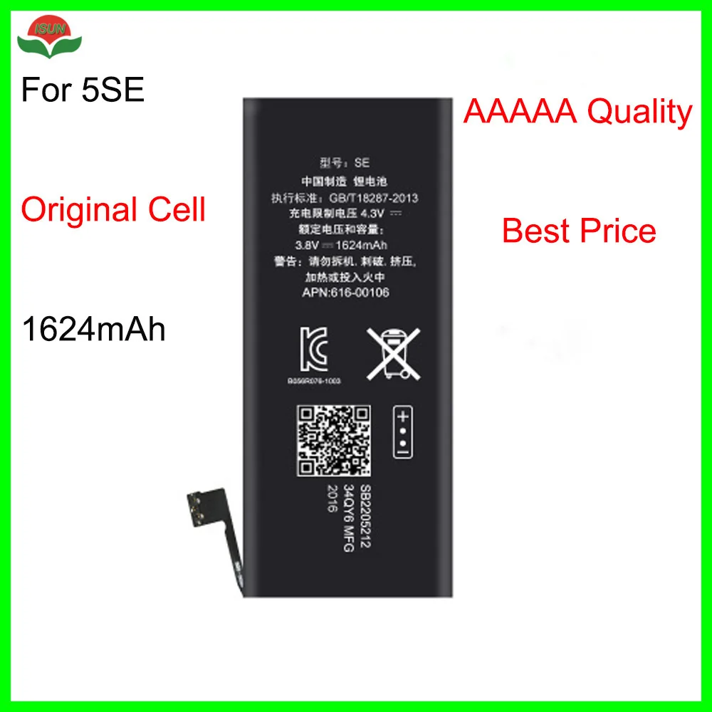 ISUN original quality 1624mAh Li-ion internal battery for iphone 5SE battery replacement
ISUN original quality 1624mAh Li-ion internal battery for iphone 5SE battery replacement