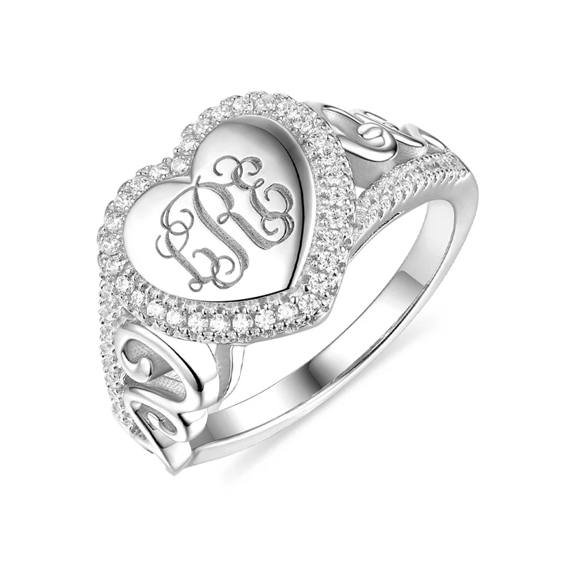 Wholesale Lady Monogram Jewelry Heart Shaped CZ Monogram Ring For Mother's Day Gift In Sterling Silver
Wholesale Lady Monogram Jewelry Heart Shaped CZ Monogram Ring For Mother's Day Gift In Sterling Silver