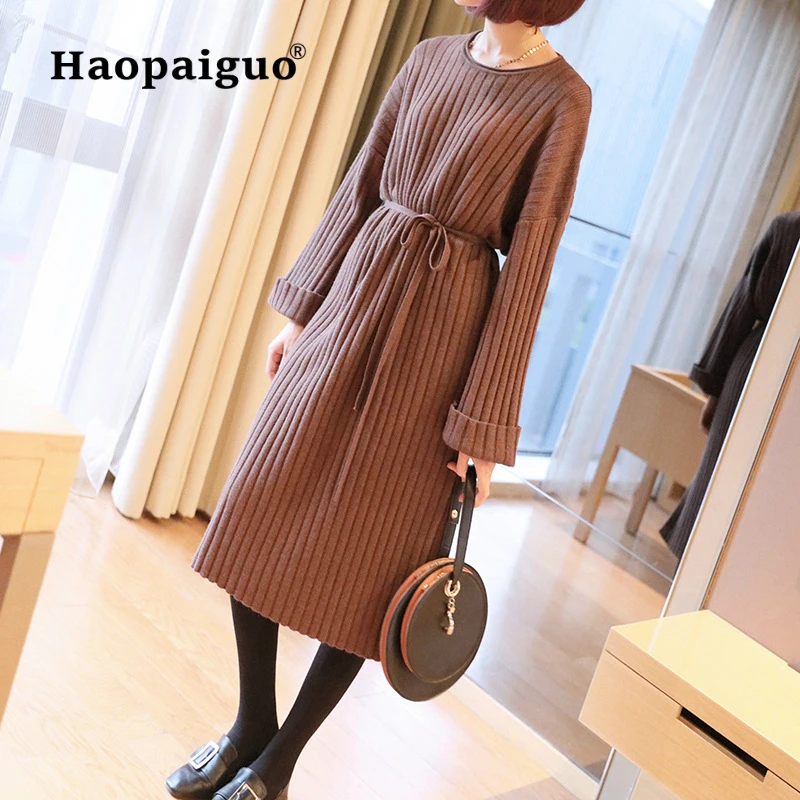 Loose Women Winter Dress Elegant O-neck Long Sleeve Pink Sweater Dress Women Solid Work Office Korean Dress Ladies with Sashes
Loose Women Winter Dress Elegant O-neck Long Sleeve Pink Sweater Dress Women Solid Work Office Korean Dress Ladies with Sashes