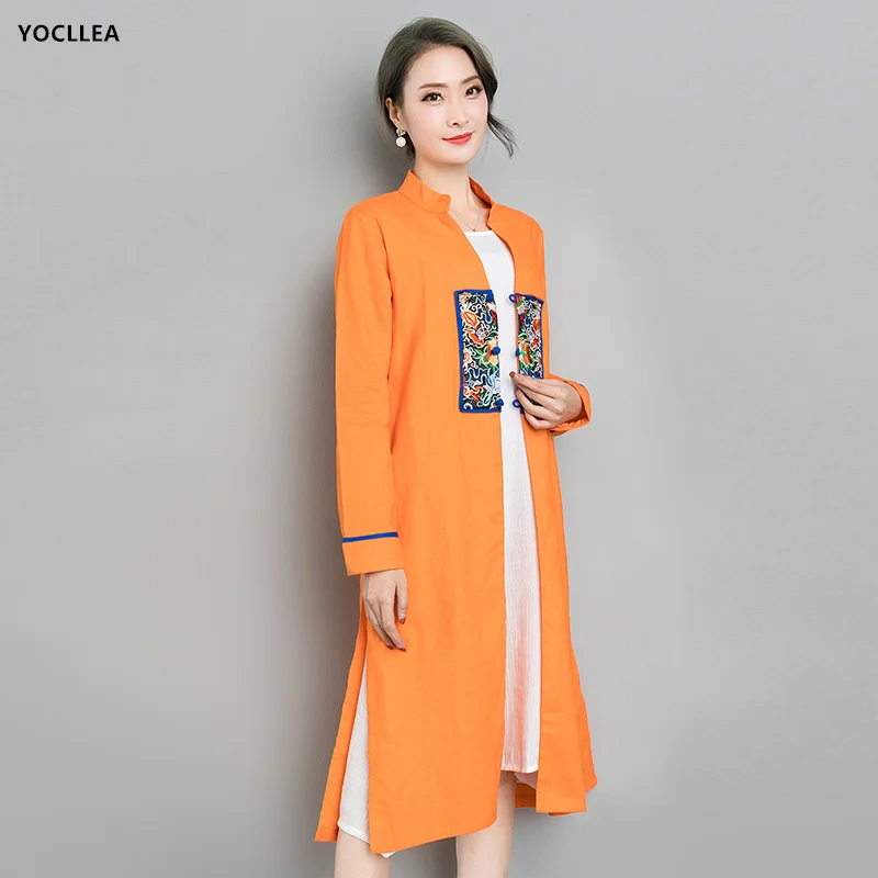 Chinese wind embroidered trench 2018 autumn suit new style collar coat long outfit loose females coats | Женская одежда