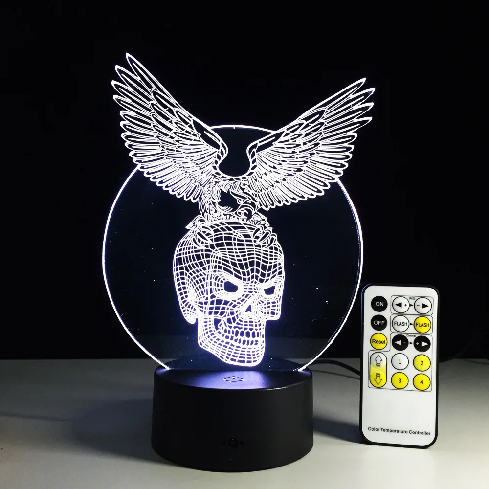 Skull with Eagle 3D Lights Luminarias Night Light Children's Remote Control Acrylic Led Lights Illusion Mood Lamp Drop Ship
Skull with Eagle 3D Lights Luminarias Night Light Children's Remote Control Acrylic Led Lights Illusion Mood Lamp Drop Ship