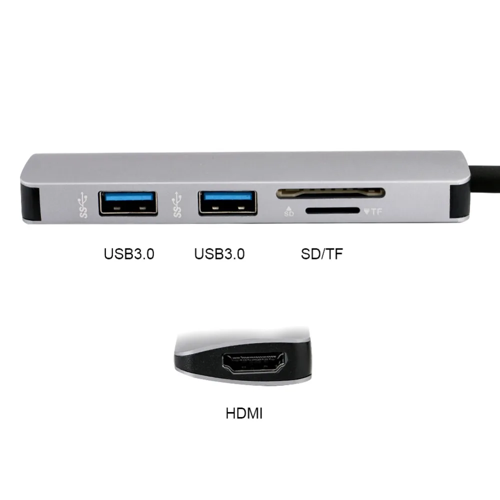 5 в 1 USB C концентратор адаптер для чтения карт памяти Micro SD/TF MacBook Samsung Galaxy S9/S8 Huawei P20